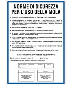 Cartello 'norme di sicurezza per l'uso della mola'