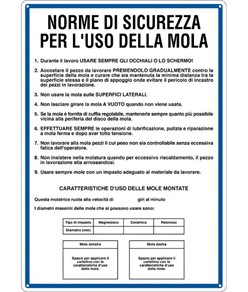Cartello 'norme di sicurezza per l'uso della mola' dim:333x470mm