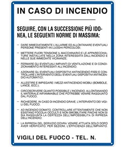 Cartello 'in caso di incendio seguire le seguenti norme di massima'