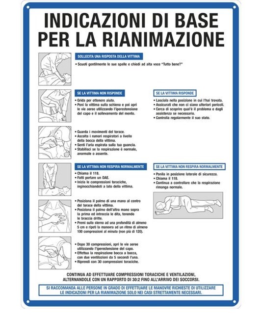 Cartello 'indicazioni di base per la rianimazione' Cartello 'indicazioni di base per la rianimazione'