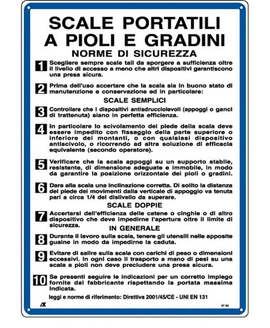 Cartello di norme 'scale portatili a pioli e gradini'