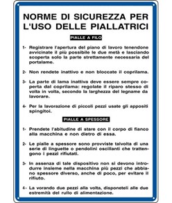 Cartello 'norme di sicurezza per l'uso delle piallatrici'