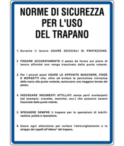 Cartello 'norme di sicurezza per l'uso del trapano'