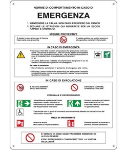 Cartello 'norme di comportamento in caso di emergenza'