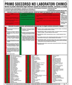 Cartello 'primo soccorso nei laboratori chimici'