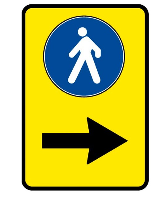 Cartello 'pedoni a destra', dim. varie Cartello 'pedoni a destra', dim. varie