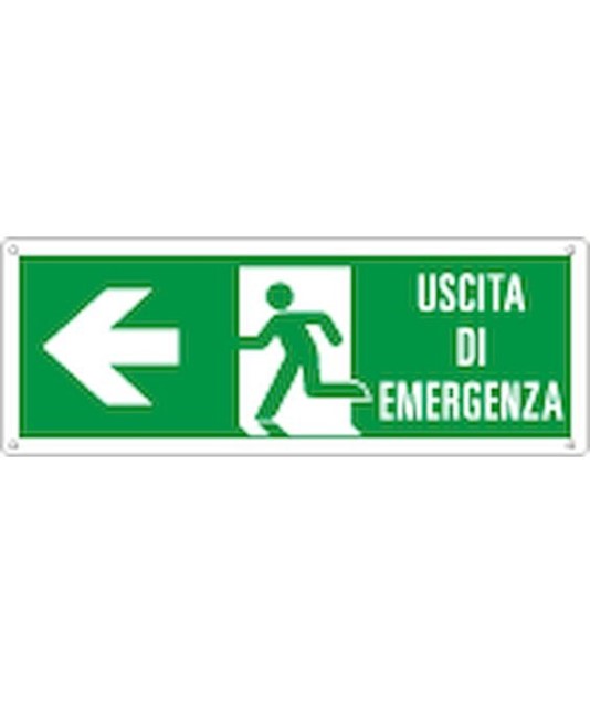 Cartello con scritta 'uscita di emergenza sinistra' Cartello con scritta 'uscita di emergenza sinistra'