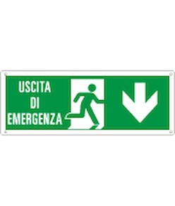 etichette adesive simbolo 'uscita di emergenza indietro' con scritta