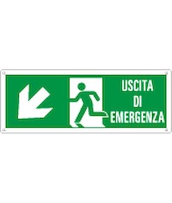 Cartello con scritta 'uscita di emergenza indietro/sinistra'