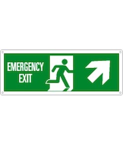 Cartello con scritta 'emergency exit avanti/destra'
