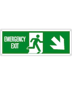 Cartello con scritta 'emergency exit indietro/destra'