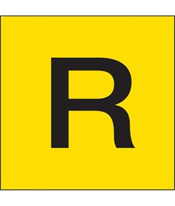 Cartello in alluminio con fondo giallo e lettera nera "R" - Dim: 40x40cm