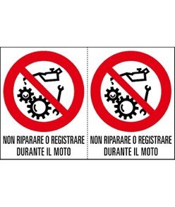 Adesivo 'non riparare o registrare durante il moto'. Da 2 etichette