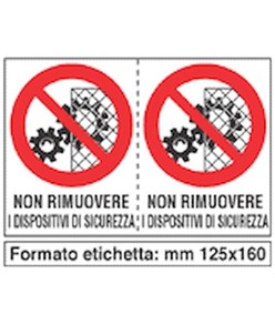 Adesivo 'non rimuovere i dispositivi di sicurezza'. Da 2  etichette