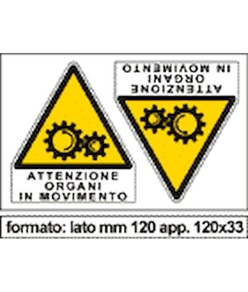 Adesivo 'attenzione organi in movimento' da 2 etichette