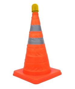 Cono segnaletico stradale luminoso retrattile in tessuto.