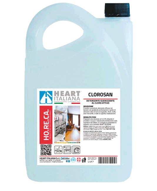 Detergente igienizzante con risciacquo a base di cloro attivo, incolore e profumato Detergente igienizzante con risciacquo a base di cloro attivo, incolore e profumato