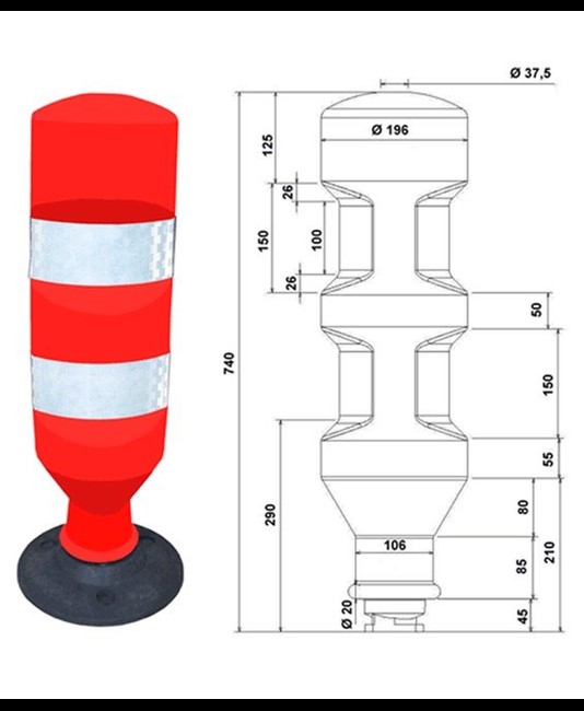 Delineatore stradale cilindrico in plastica