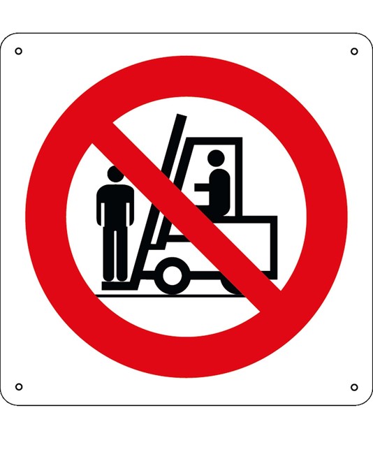 Cartello vietato salire sulle forche dei carrelli elevatori Cartello vietato salire sulle forche dei carrelli elevatori