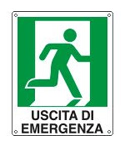 Cartello di emergenza 'uscita di emergenza a destra'