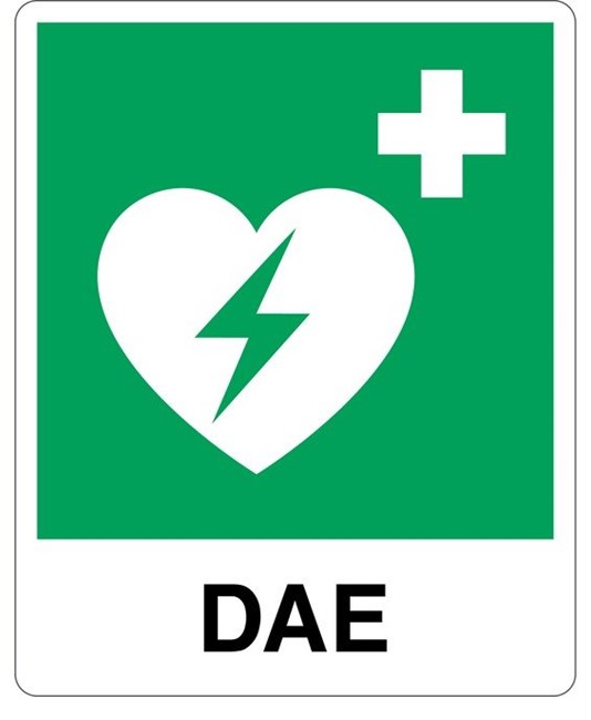 etichette adesive 'DAE' con simbolo e scritta