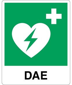 etichette adesive 'DAE' con simbolo e scritta