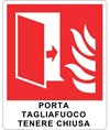 Cartello con scritta 'porta tagliafuoco tenere chiuso'