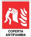 Cartello con scritta 'coperta antifiamma'