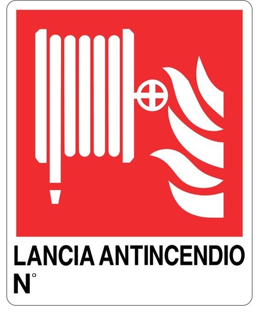 Cartello con scritta 'lancia antincendio N°' Cartello con scritta 'lancia antincendio N°'