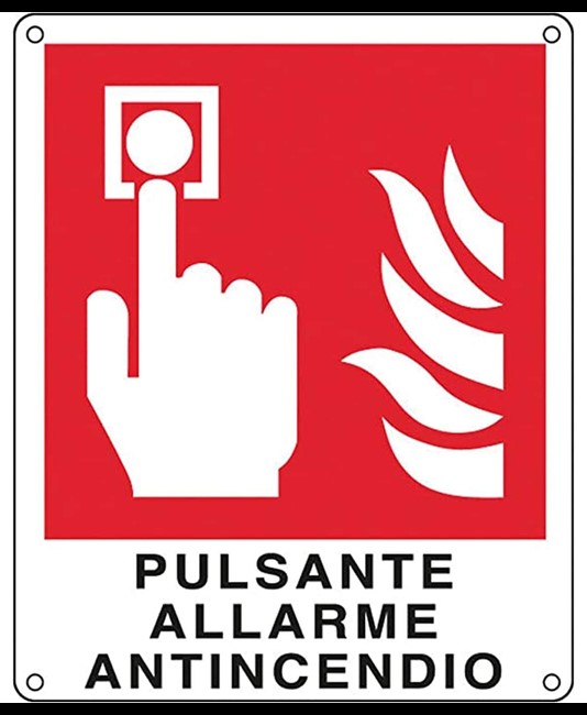 Cartello con scritta 'pulsante allarme antincendio'