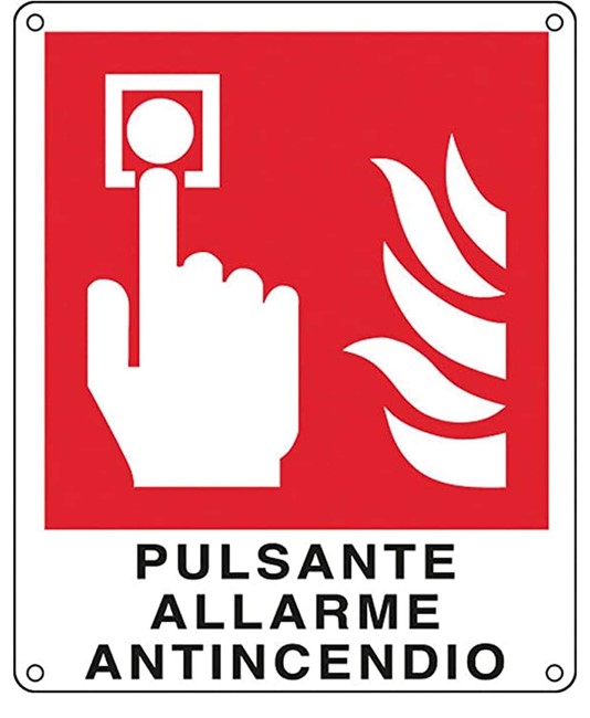 Cartello con scritta 'pulsante allarme antincendio' Cartello con scritta 'pulsante allarme antincendio'