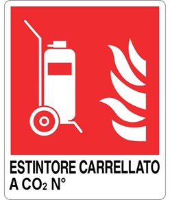 Cartello antincendio con scritta 'estintore carrellato a CO2 N°'