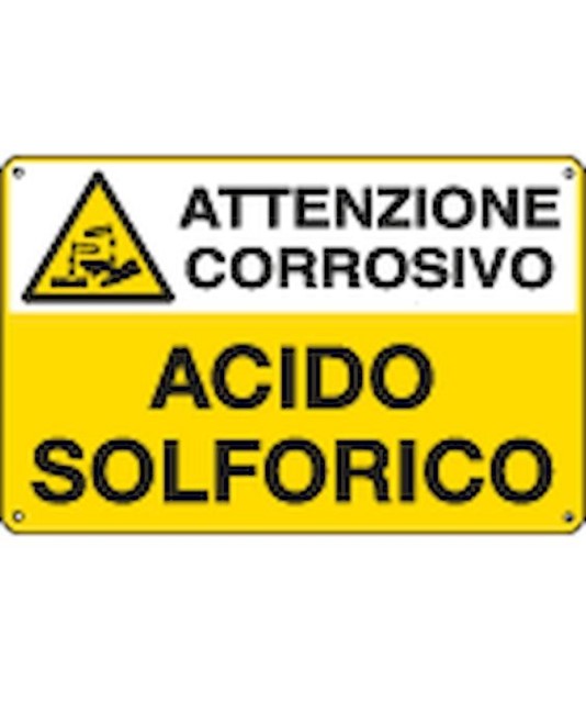 Cartello 'acido solforico attenzione corrosivo' Cartello 'acido solforico attenzione corrosivo'