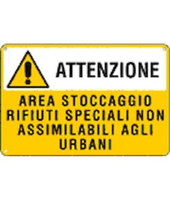 Cartello 'attenzione area stoccaggio rifiuti speciali non assimilabili...'