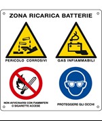 Cartello multisimbolo 'zona ricarica batteria'