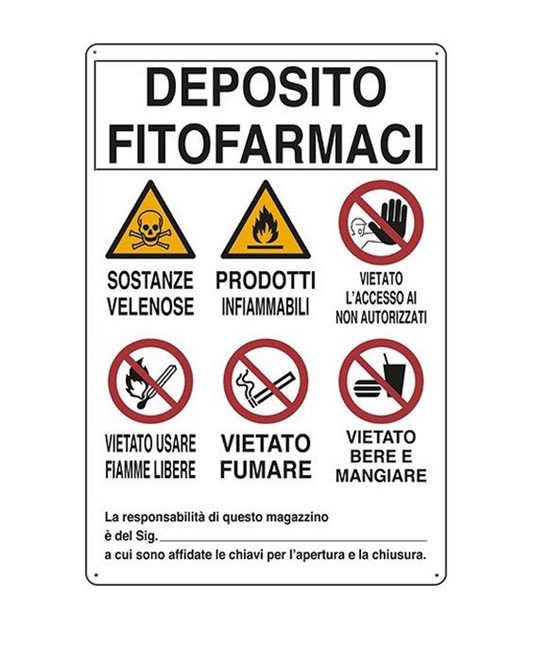 Cartello in alluminio multisimbolo 'deposito fitofarmaci' Cartello in alluminio multisimbolo 'deposito fitofarmaci'