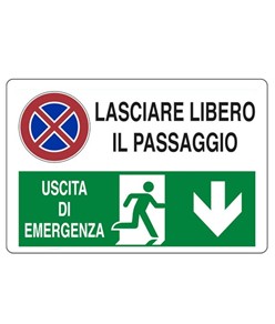 Adesivo multisimbolo 'lasciare libero il passaggio uscita di emergenza' 300x200 mm
