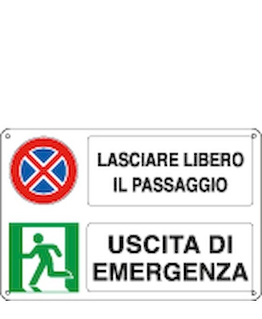 Cartello multisimbolo 'lasciare libero il passaggio uscita di emergenza' Cartello multisimbolo 'lasciare libero il passaggio uscita di emergenza'