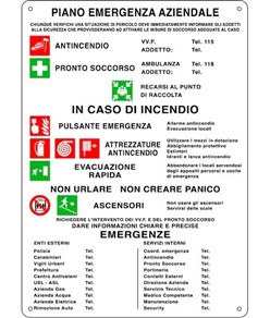 Cartello multisimbolo 'piano emergenza aziendale'. Dim: 333x470mm