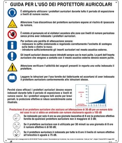 Cartello multisimbolo 'guida per l'uso dei protettori auricolari'