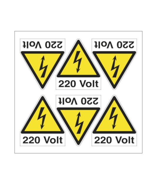 Foglio di 6 etichette autoadesive per impianti elettrici da 220 volt Foglio di 6 etichette autoadesive per impianti elettrici da 220 volt