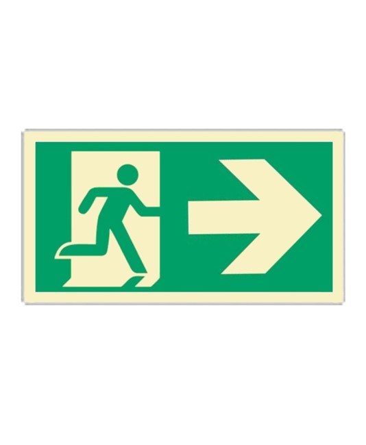 Cartello fotoluminescente  'Uscita di emergenza a destra' Cartello fotoluminescente  'Uscita di emergenza a destra'