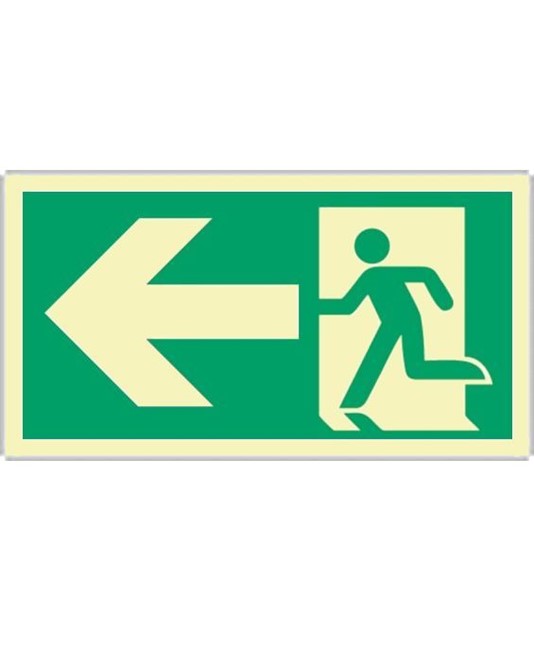 Cartello fotoluminescente  'Uscita di emergenza sinistra' Cartello fotoluminescente  'Uscita di emergenza sinistra'