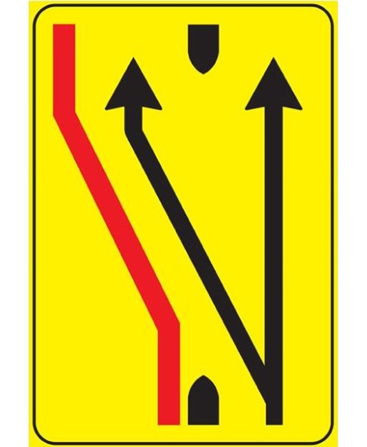 Cartello 'segnalazione corsia chiusa' in lamiera. Cartello 'segnalazione corsia chiusa' in lamiera.