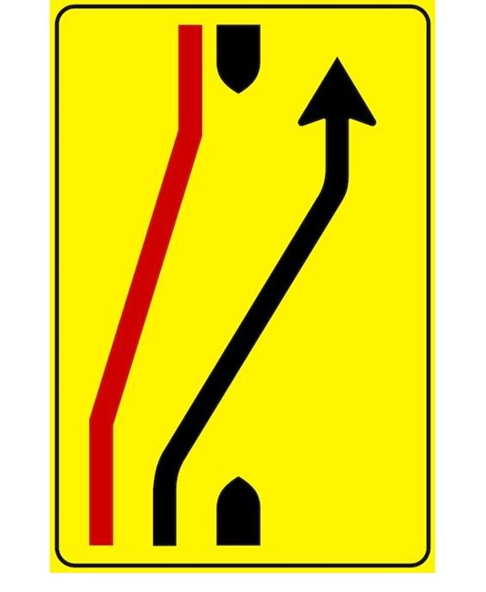 Cartello 'segnalazione rientro carreggiata' in lamiera.
Cartello 'segnalazione rientro carreggiata' in lamiera.