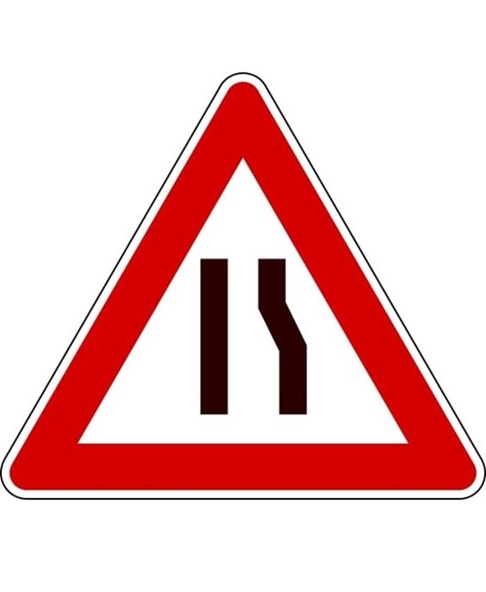 Cartello strettoia asimmetrica a destra Cartello strettoia asimmetrica a destra