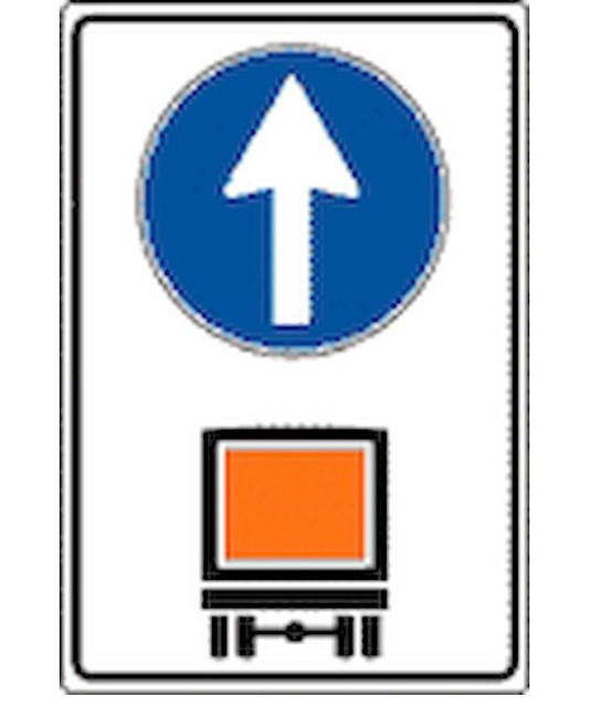 Cartello trasporto merci pericolose con freccia avanti Cartello trasporto merci pericolose con freccia avanti