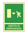 Cartello fotoluminescente in alluminio piano 250x310 mm  Uscita emergenza sinistra