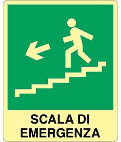 Scala di emergenza a sinistra cartello fotoluminescente