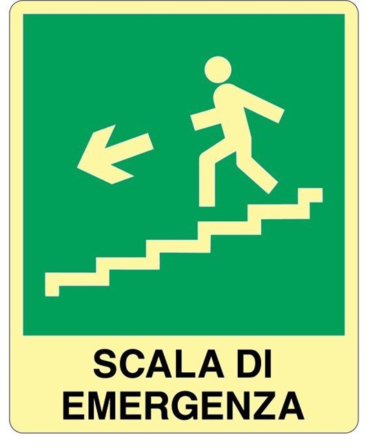 Scala di emergenza a sinistra cartello fotoluminescente Scala di emergenza a sinistra cartello fotoluminescente